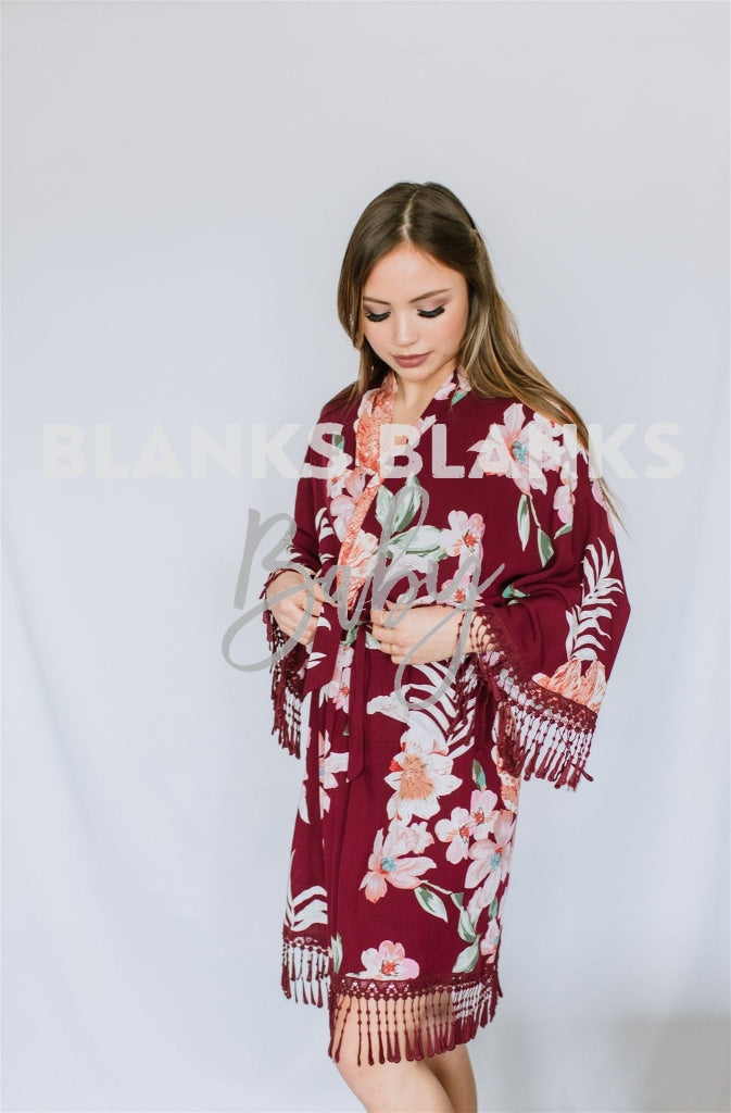 Fringe Floral Robes - Bi-Weekly Buy-In Burgundy / Kids 4