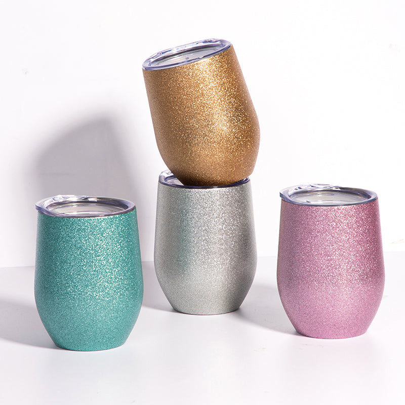 Glitter 12oz Sublimation Wine Tumbler - In Stock