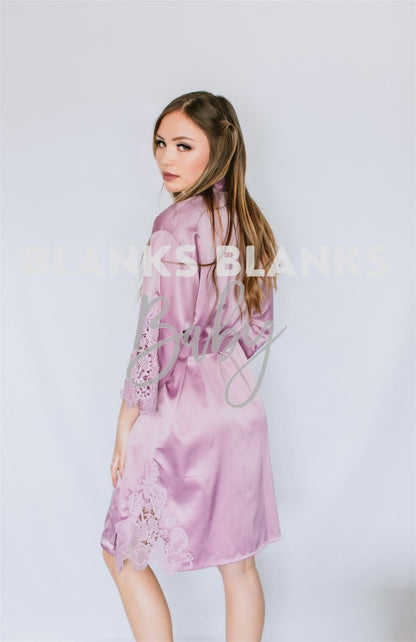 Triangle Lace Brushed Satin Robe - Bi-Weekly Buy-In Mauve / Adult One Size (Up To Size 12)