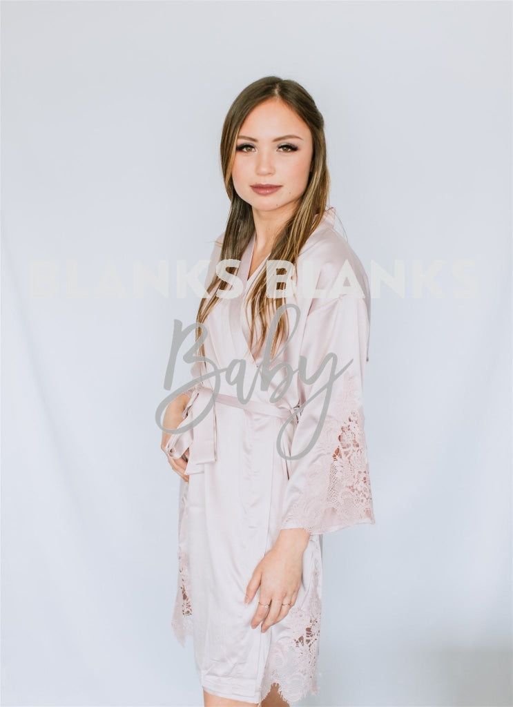 Triangle Lace Brushed Satin Robe - Bi-Weekly Buy-In Nude Pink / Adult One Size (Up To Size 12)