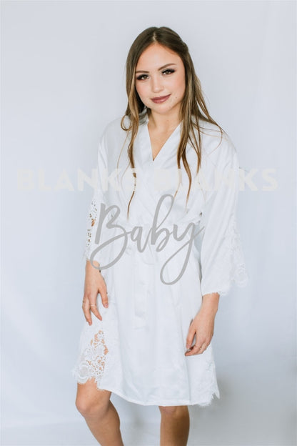 Triangle Lace Brushed Satin Robe - Bi-Weekly Buy-In White / Adult One Size (Up To Size 12)
