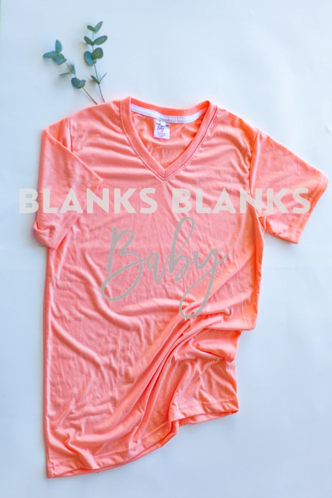 V-Neck Tee - Adult 100% Polyester In Stock Peach / Small Tshirt