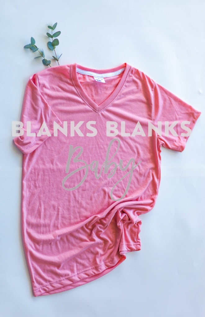 V-Neck Tee - Adult 100% Polyester In Stock Vintage Pink / Small Tshirt