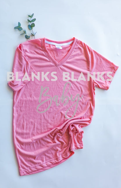 V-Neck Tee - Adult 100% Polyester In Stock Vintage Pink / Small Tshirt